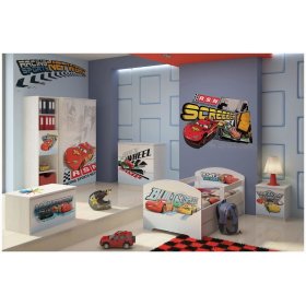 Detský nočný stolík Autá - dekor nórska borovica, BabyBoo, Cars