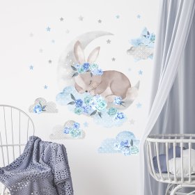 Samolepka na stenu Spiaci králiček - modrá