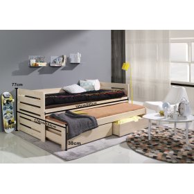 Detská posteľ s prístelkou a zábranou Praktik - prírodná, Ourbaby®