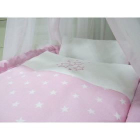 Prútená postieľka s výbavou pre bábätko - ružové hviezdy, BabyWorld