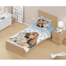 Detské obliečky 140x200 cm + 70x90 cm Šteňa a mačiatko, Faro