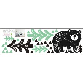 Dekorácia na stenu - medved v lese - mätovo-čierna, Mint Kitten