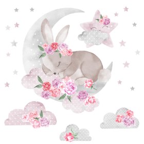 Samolepka na stenu Spiaci králiček - ružová