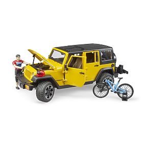 Bruder Jeep Wrangler Rubicon s cyklistom a bicyklom