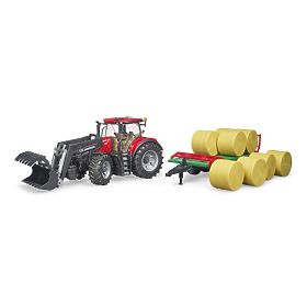 Bruder Traktor Case IH Optum 300 CVX s čelným nakladačom a prepravníkom na balíky, Bruder