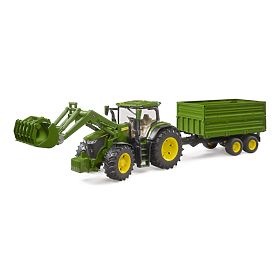 Bruder Traktor John Deere 7R 350 s čelným nakladačom a tandemovým prepravným prívesom, Bruder