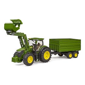 Bruder Traktor John Deere 7R 350 s čelným nakladačom a tandemovým prepravným prívesom, Bruder