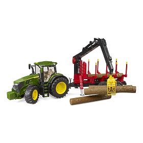 Bruder Traktor John Deere 7R 350 so zadným prívesom a 4 kladami, Bruder