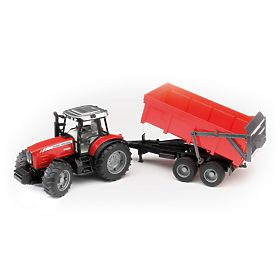 Bruder Traktor MASSEY FERGUSON s vyklápacím vozom červený, Bruder