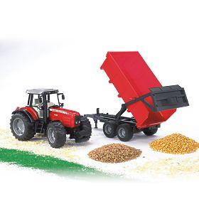 Bruder Traktor MASSEY FERGUSON s vyklápacím vozom červený, Bruder
