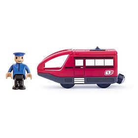 Červená lokomotíva s rušňovodičom na batérie, Woodyland Woody