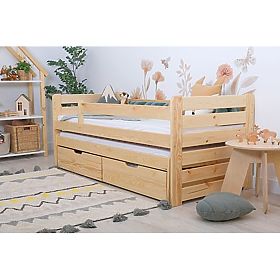 Detská posteľ s prístelkou a zábranou Praktik - prírodná (2), Ourbaby®