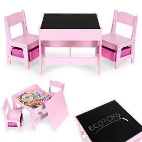 Detská sada nábytku stôl + 2 stoličky tabuľa ružová ECOTOYS, EcoToys