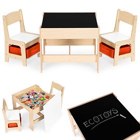 Detský nábytkový set stôl + 2 stoličky s tabuľou ECOTOYS, EcoToys