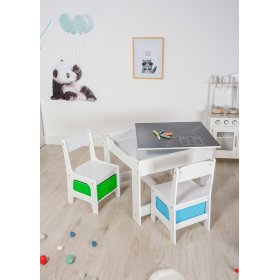 Ourbaby detský stôl so stoličkami s modrým a zeleným boxom