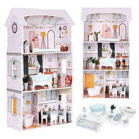Domček pre bábiky Alice 3 poschodia 4 izby sada 9 nábytkov ECOTOYS, EcoToys