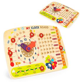 Drevená manipulačná tabuľa pre deti kalendár hodiny ECOTOYS, EcoToys