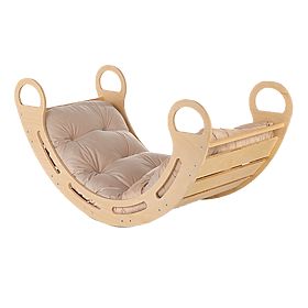 Drevená montessori hojdačka s béžovým vankúšom - 100 cm