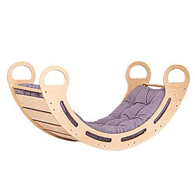 Drevená montessori hojdačka so sivým vankúšom - 85 cm