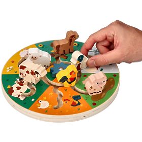 Drevená posúvacia hra - zvieratá z farmy, AdamToys