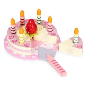 Drevená sada torty na suchý zips sviečky jahoda pre deti 15 prvkov ECOTOYS, EcoToys