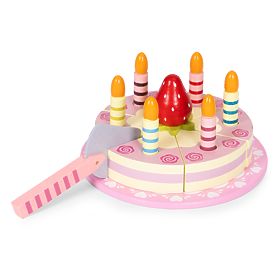 Drevená sada torty na suchý zips sviečky jahoda pre deti 15 prvkov ECOTOYS, EcoToys