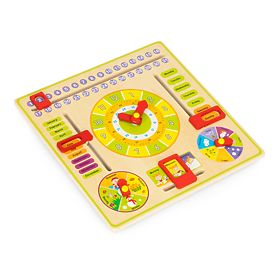 Drevená vzdelávacia manipulačná tabuľa kalendár hodiny ECOTOYS, EcoToys