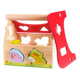 Drevený domček, farma triedič s kockami ECOTOYS