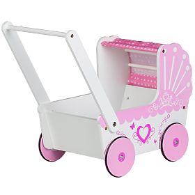 Drevený kočík pre bábiky s baldachýnom ECOTOYS