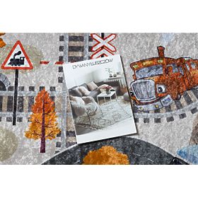 JUNIOR 51986.803 umývací koberec Koľaje, lokomotíva pre deti protišmykový - sivá, F.H.Kabis