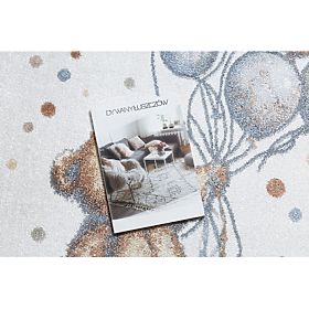 Koberec BONO 9614 kruh Medveď, balóniky smotanová / svetlo šedá