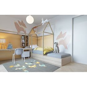 Koberec PASTEL 18413/072 - Kurčatá Kohúti Sivá tyrkysová