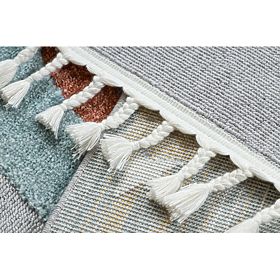 Koberec YOYO GD55 šedo / modrý - hviezdy, raketa pre deti, štrukturálny, senzorické strapce