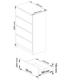 KOMODA K 60 cm 4 ZÁSUVKY PK JELŠA