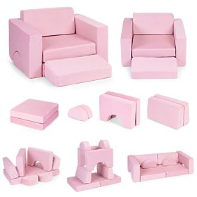 Modulárne detské kreslo DIY 8 mäkkých vankúšov skladacie - ružové ECOTOYS