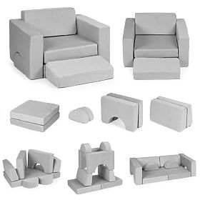 Modulárne detské kreslo DIY 8 mäkkých vankúšov skladacia - šedá ECOTOYS