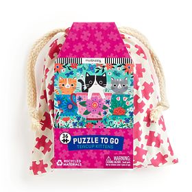 Mudpuppy Puzzle Mačiatka v čajovom hrnčeku v látkovom vrecku 36 dielikov, Mudpuppy