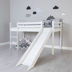 Detská vyvýšená posteľ Ourbaby Modo so šmykľavkou - biela