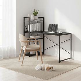 Školský počítačový stôl 120x60 cm s regálom a 3 policami čierny ModernHome, MODERNHOME