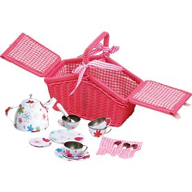 small foot Piknikový ružový kôš s riadom, small foot