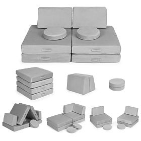 Veľká modulárna skladacia pohovka pre deti DIY 8 mäkkých vankúšov - sivá ECOTOYS