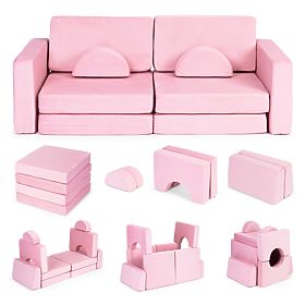 Veľká modulárna skladacia pohovka pre deti pre 2 osoby DIY 10 mäkkých vankúšov - ružová ECOTOYS