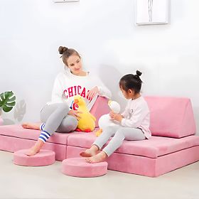 Veľká modulárna skladacia pohovka pre deti pre 2 osoby DIY 10 mäkkých vankúšov - ružová ECOTOYS
